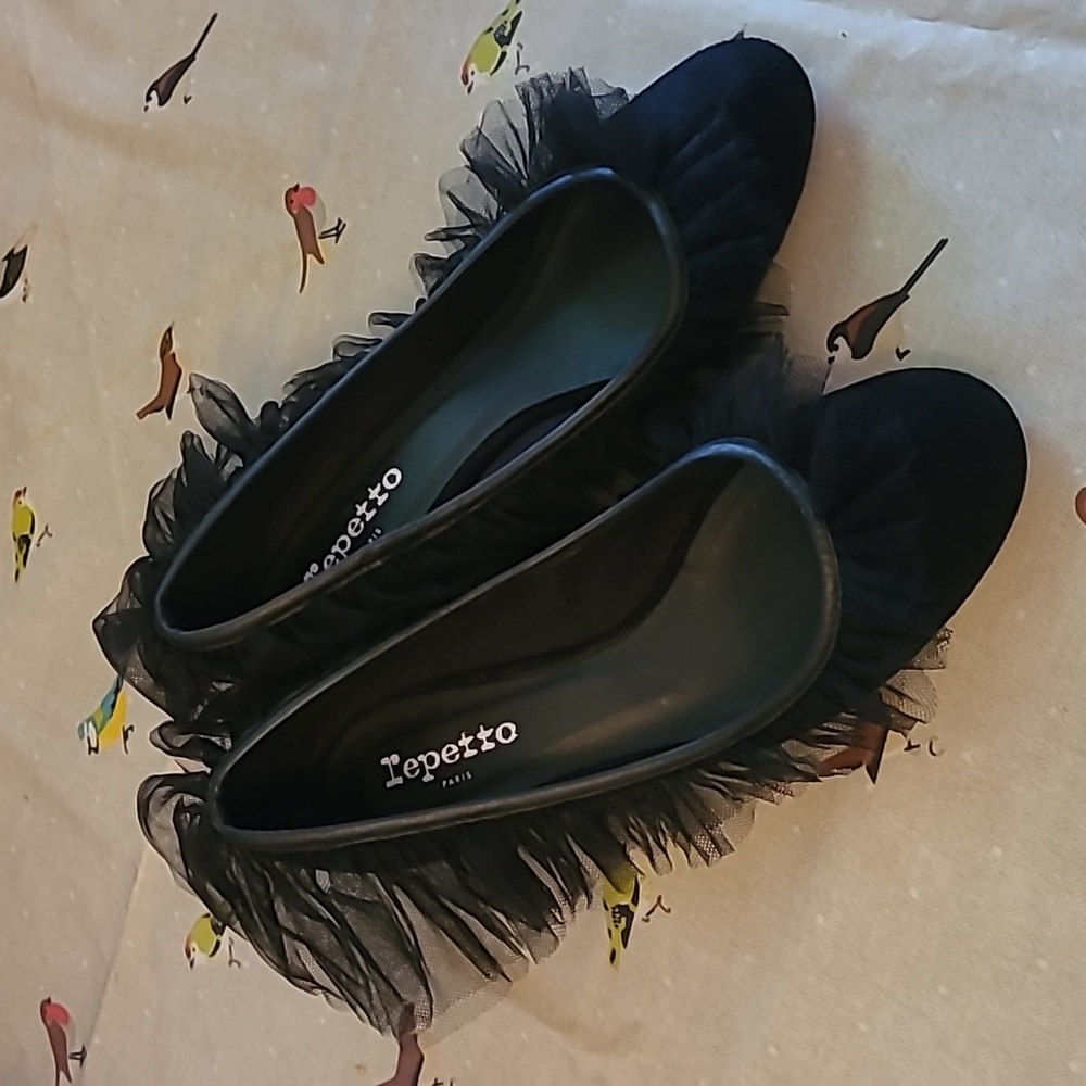 Repetto Block Heel Ballerinas with Tulle Trim